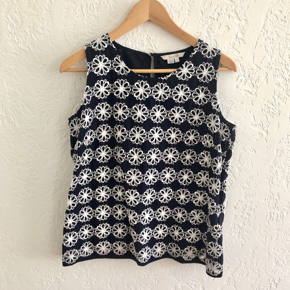Boden Tops - Boden Katie Sleeveless Navy / White Embroidery Top